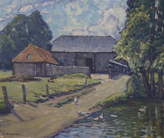 E.L. Rawlins Sussex barn and duck pond 20 x 24in.
